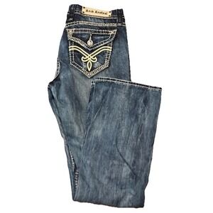 Womens 30x30 Blue Rock Revival Elaina Easy Boot Jeans Contrasting Stitching